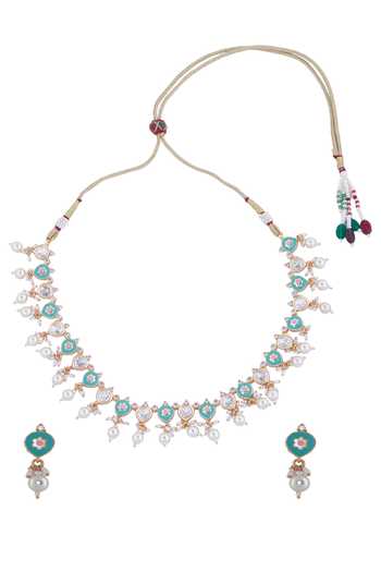 Nazaakat By Samara Singh Mint & Pink Floral Jewellery Set