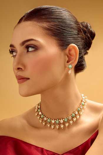 Nazaakat By Samara Singh Mint & Pink Floral Jewellery Set