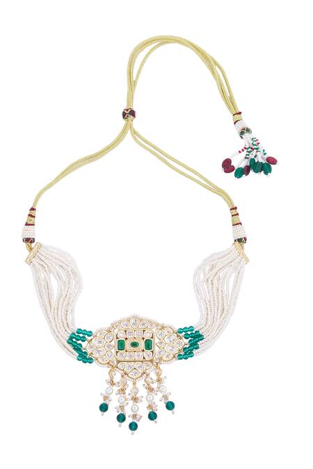 Buy Nazaakat By Samara Singh Cream Pearls Creme Green Brass Jewellery Set Online at Aza Fashions Buy_Nazaakat By Samara Singh_Cream Pearls Creme Green Brass Jewellery Set _Online_at_Aza_Fashions