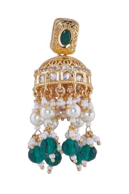 Shop Nazaakat By Samara Singh Cream Pearls Creme Green Brass Jewellery Set Online at Aza Fashions Shop_Nazaakat By Samara Singh_Cream Pearls Creme Green Brass Jewellery Set _Online_at_Aza_Fashions