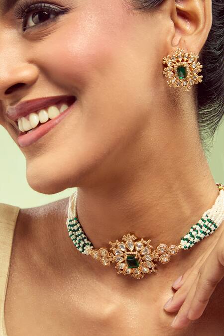 Buy Nazaakat By Samara Singh Green Beaded Necklace And Earring Set Buy_Nazaakat By Samara Singh_Green Beaded Necklace And Earring Set