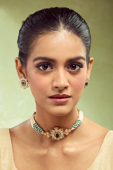 Buy Nazaakat By Samara Singh Green Beaded Necklace And Earring Set at Aza Fashions Buy_Nazaakat By Samara Singh_Green Beaded Necklace And Earring Set _at_Aza_Fashions
