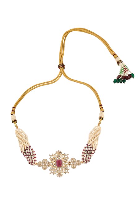 Buy Nazaakat By Samara Singh Red Stones Ruby Brass Necklace And Earring Set Online at Aza Fashions Buy_Nazaakat By Samara Singh_Red Stones Ruby Brass Necklace And Earring Set _Online_at_Aza_Fashions