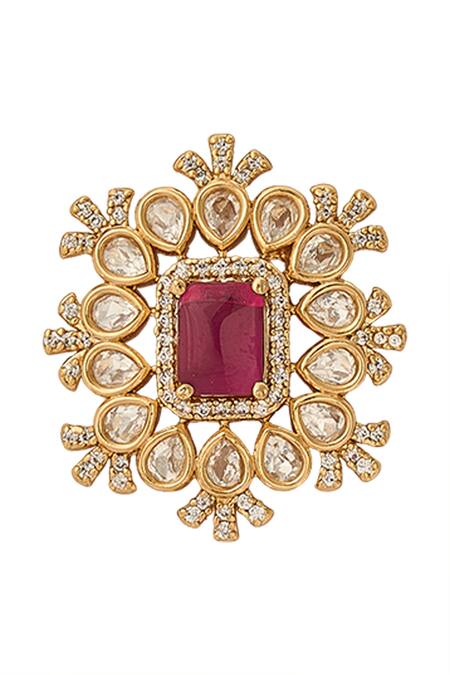 Buy Nazaakat By Samara Singh Red Stones Ruby Brass Necklace And Earring Set Buy_Nazaakat By Samara Singh_Red Stones Ruby Brass Necklace And Earring Set