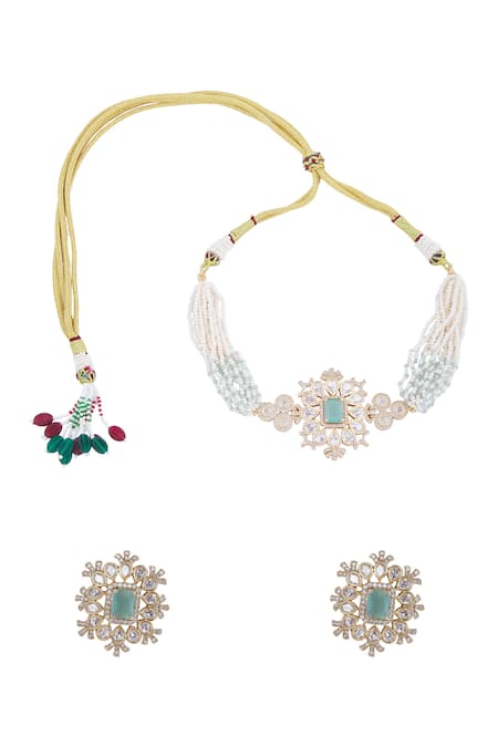 Nazaakat By Samara Singh Mint Stone Embellished Necklace Set 