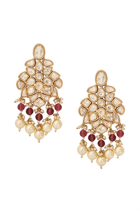 Nazaakat By Samara Singh Red Pearls, Stones Ruby Brass Necklace And Earring Set at Aza Fashions Nazaakat By Samara Singh_Red Pearls, Stones Ruby Brass Necklace And Earring Set _at_Aza_Fashions