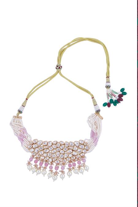 Buy Nazaakat By Samara Singh Pink Rhinestones, Pearls Brass Necklace And Earring Set Buy_Nazaakat By Samara Singh_Pink Rhinestones, Pearls Brass Necklace And Earring Set