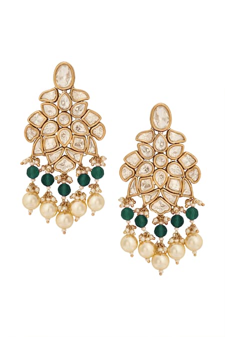 Nazaakat By Samara Singh_Green Beads, Pearls Beaded Necklace And Earring Set _at_Aza_Fashions