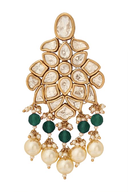 Buy_Nazaakat By Samara Singh_Green Beads, Pearls Beaded Necklace And Earring Set 