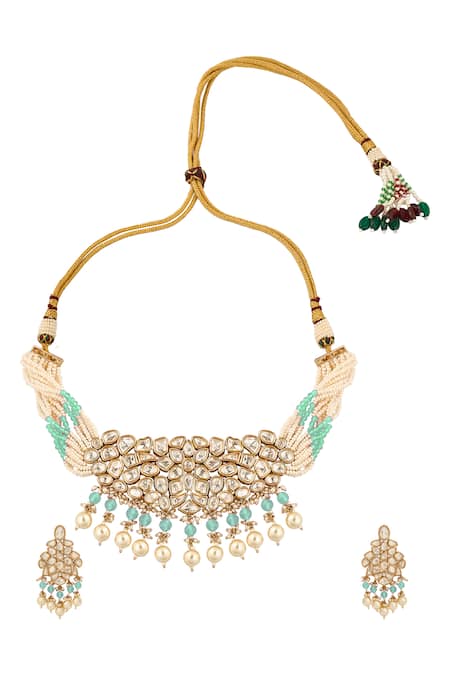 Shop Nazaakat By Samara Singh Green Pearls Brass Beaded Jewellery Set at Aza Fashions Shop_Nazaakat By Samara Singh_Green Pearls Brass Beaded Jewellery Set _at_Aza_Fashions