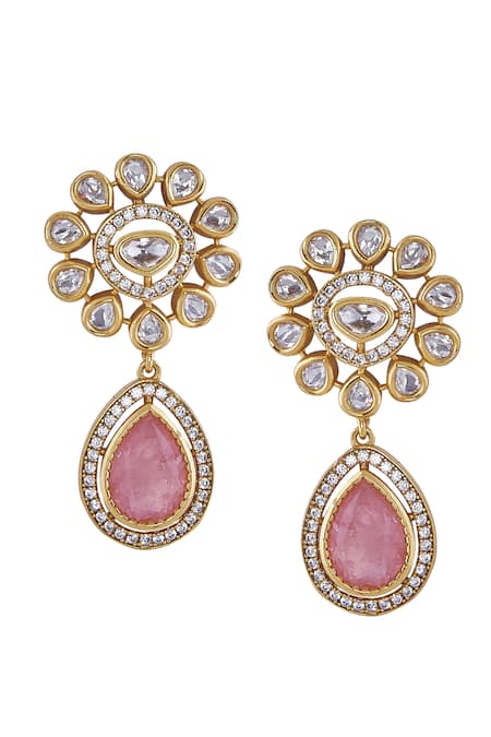 Nazaakat By Samara Singh Pink Rhinestones And Gold Necklace Set at Aza Fashions Nazaakat By Samara Singh_Pink Rhinestones And Gold Necklace Set _at_Aza_Fashions