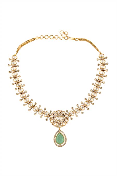 Buy_Nazaakat By Samara Singh_Aqua Stones, Pearls Gold Necklace And Earring Set _Online_at_Aza_Fashions