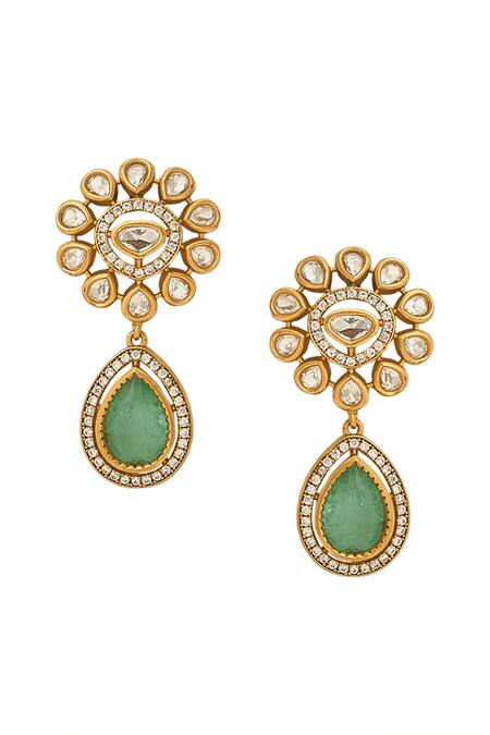 Shop_Nazaakat By Samara Singh_Aqua Stones, Pearls Gold Necklace And Earring Set _Online_at_Aza_Fashions