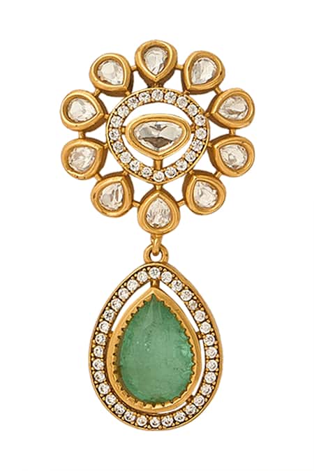 Nazaakat By Samara Singh_Aqua Stones, Pearls Gold Necklace And Earring Set _at_Aza_Fashions