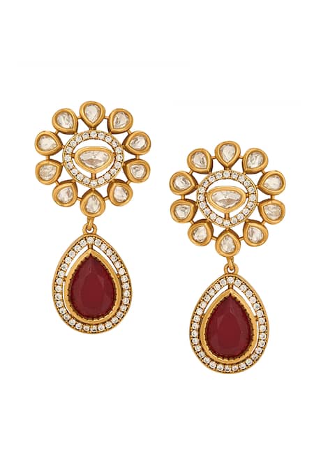 Shop_Nazaakat By Samara Singh_Red And Gold Brass Jewellery Set _Online_at_Aza_Fashions