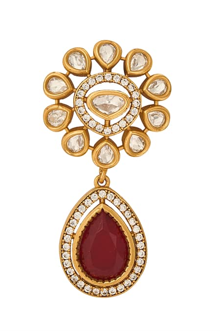 Nazaakat By Samara Singh_Red And Gold Brass Jewellery Set _at_Aza_Fashions