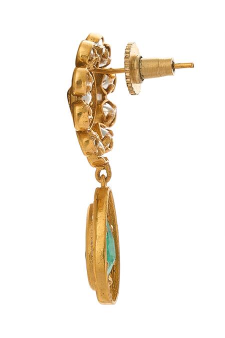 Buy_Nazaakat By Samara Singh_Green Stones Dark Brass Necklace And Earring Set _Online_at_Aza_Fashions