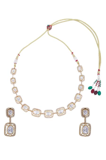 Shop Nazaakat By Samara Singh White Stones And Gold Necklace Set at Aza Fashions Shop_Nazaakat By Samara Singh_White Stones And Gold Necklace Set _at_Aza_Fashions
