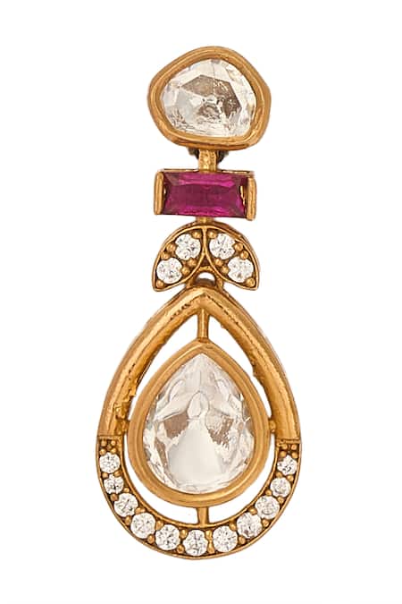 Nazaakat By Samara Singh_Red Ruby Brass Necklace And Earring Set _Online_at_Aza_Fashions