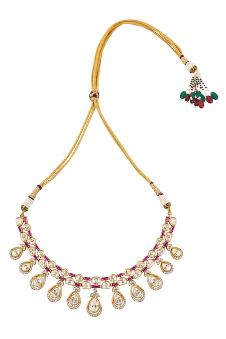 Buy_Nazaakat By Samara Singh_Red Ruby Brass Necklace And Earring Set _Online_at_Aza_Fashions