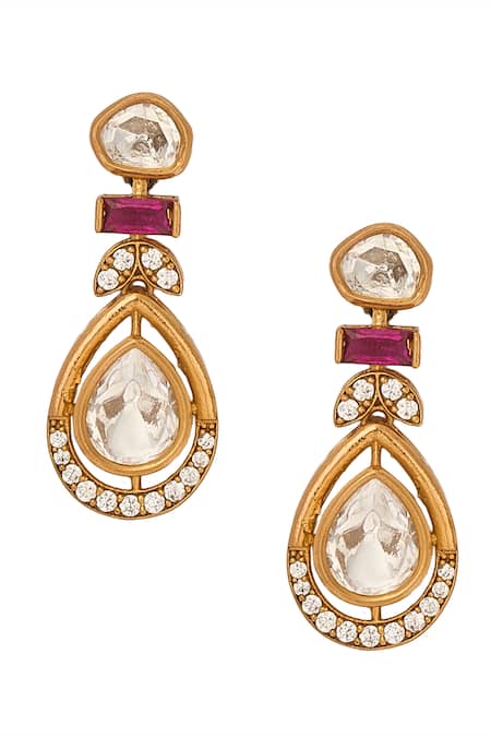 Buy_Nazaakat By Samara Singh_Red Ruby Brass Necklace And Earring Set 