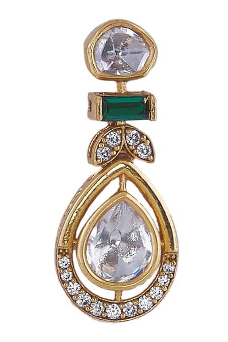 Nazaakat By Samara Singh_Green Stones Brass Necklace And Earring Set _at_Aza_Fashions