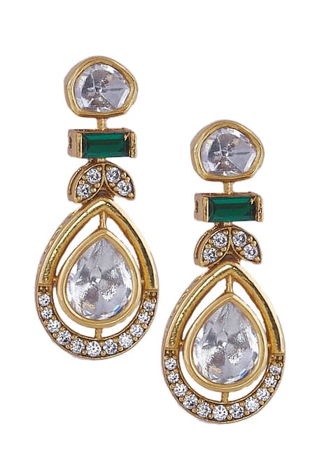 Buy_Nazaakat By Samara Singh_Green Stones Brass Necklace And Earring Set 