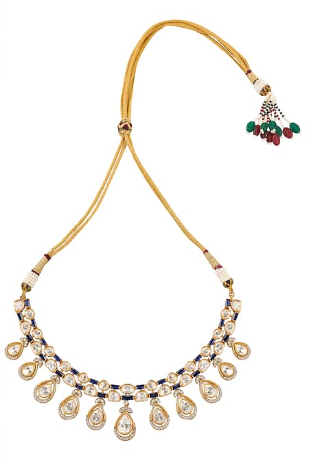 Shop_Nazaakat By Samara Singh_Blue Stones Brass Necklace And Earring Set _Online_at_Aza_Fashions