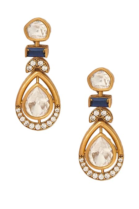 Nazaakat By Samara Singh_Blue Stones Brass Necklace And Earring Set _at_Aza_Fashions