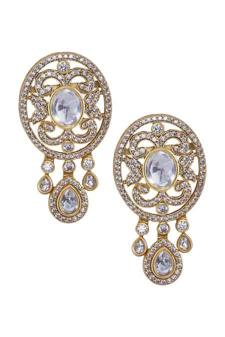 Buy_Nazaakat By Samara Singh_Gold Plated Imitation Diamonds Necklace And Earring Set _Online_at_Aza_Fashions