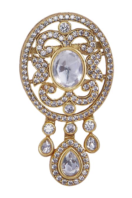 Nazaakat By Samara Singh_Gold Plated Imitation Diamonds Necklace And Earring Set _at_Aza_Fashions