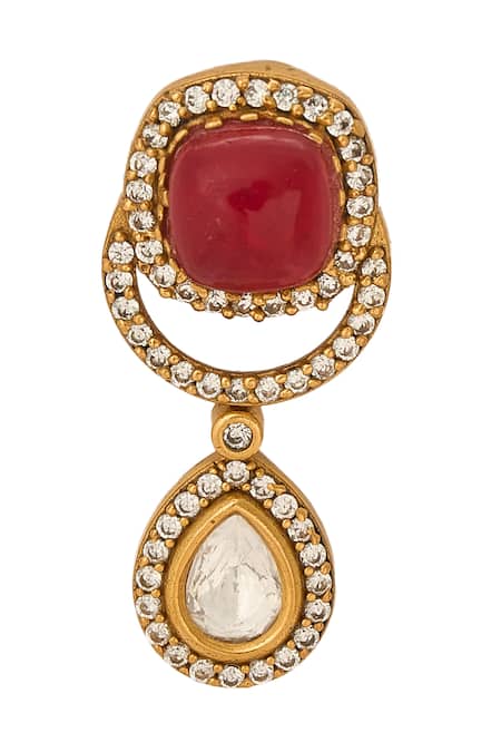 Nazaakat By Samara Singh_Red Stones Embellished Jewellery Set _at_Aza_Fashions