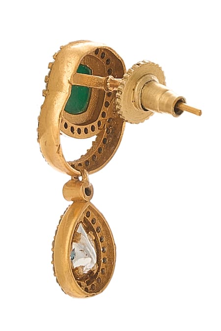 Nazaakat By Samara Singh_Green Stones Dark Brass Jewellery Set _Online_at_Aza_Fashions