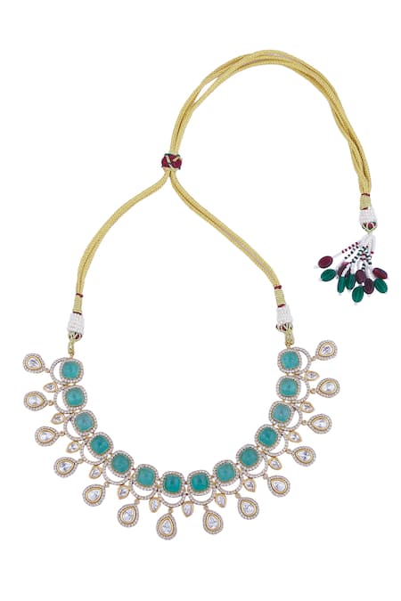 Buy_Nazaakat By Samara Singh_Aqua Stones Embellished Jewellery Set _Online_at_Aza_Fashions