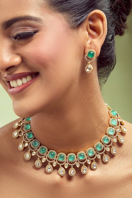 Buy_Nazaakat By Samara Singh_Aqua Stones Embellished Jewellery Set 