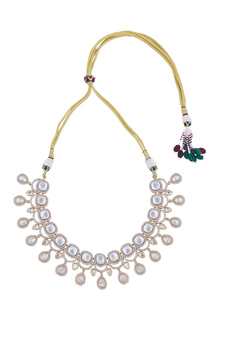 Buy_Nazaakat By Samara Singh_White Crystals Brass Stone Embellished Jewellery Set _Online_at_Aza_Fashions