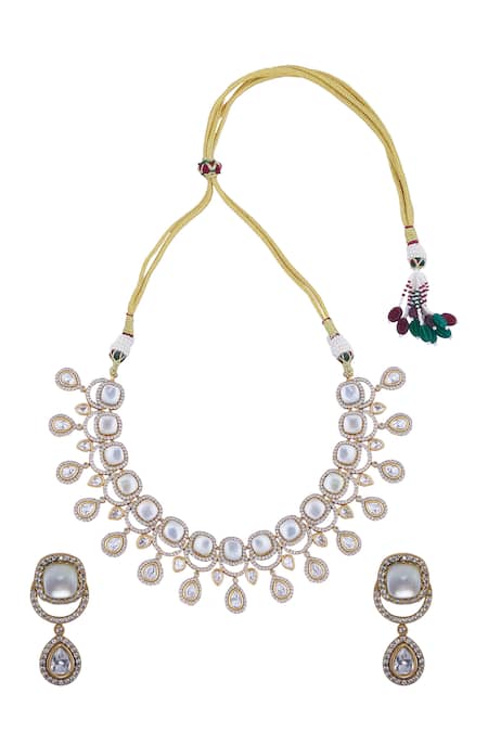 Nazaakat By Samara Singh Brass White Stone Embellished Jewellery Set 