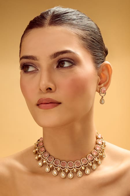Samyukta Singhania Pink Stone Embellished Jewellery Set 