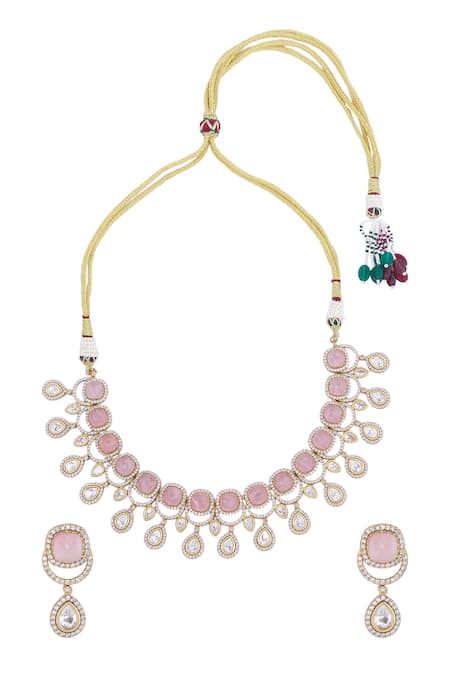 Nazaakat By Samara Singh Pink Stone Embellished Jewellery Set 