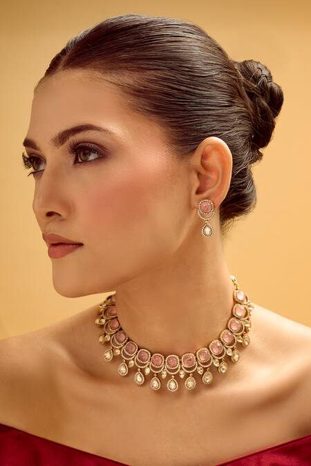 Buy_Nazaakat By Samara Singh_Pink Crystals Stone Embellished Jewellery Set 