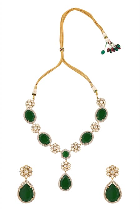 Nazaakat By Samara Singh Dark Green Brass Jewellery Set 