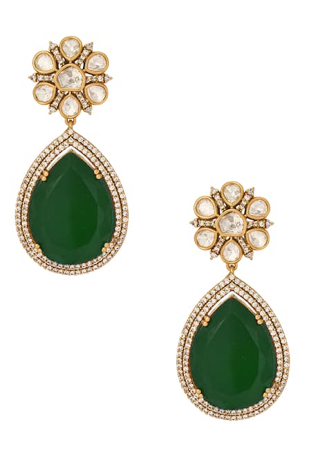 Nazaakat By Samara Singh_Green Stones Dark Brass Jewellery Set _at_Aza_Fashions