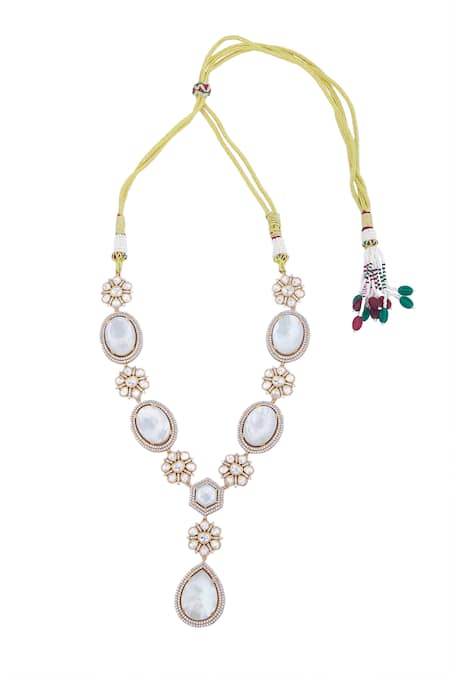 Nazaakat By Samara Singh White Stones Brass Embellished Necklace And Earrings Set Online at Aza Fashions Nazaakat By Samara Singh_White Stones Brass Embellished Necklace And Earrings Set _Online_at_Aza_Fashions