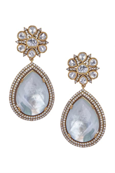 Buy Nazaakat By Samara Singh White Stones Brass Embellished Necklace And Earrings Set Buy_Nazaakat By Samara Singh_White Stones Brass Embellished Necklace And Earrings Set