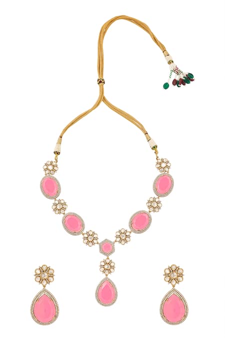 Shop Nazaakat By Samara Singh Pink Stone Embellished Jewellery Set at Aza Fashions Shop_Nazaakat By Samara Singh_Pink Stone Embellished Jewellery Set _at_Aza_Fashions