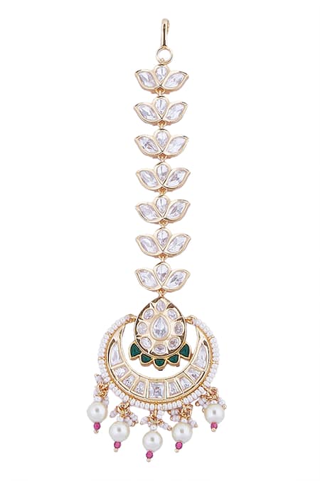 Nazaakat By Samara Singh_Green Pearls, Stones Brass And Pink Jewellery Set _Online_at_Aza_Fashions