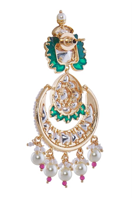 Buy_Nazaakat By Samara Singh_Green Pearls, Stones Brass And Pink Jewellery Set _Online_at_Aza_Fashions