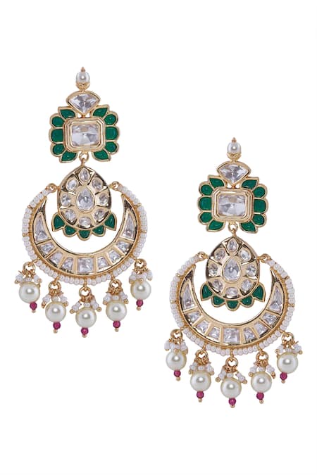 Nazaakat By Samara Singh_Green Pearls, Stones Brass And Pink Jewellery Set _at_Aza_Fashions