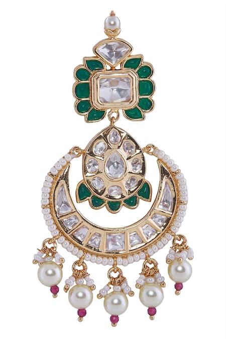 Buy_Nazaakat By Samara Singh_Green Pearls, Stones Brass And Pink Jewellery Set 