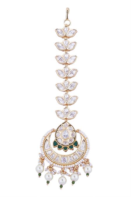 Nazaakat By Samara Singh_Green Stones, Pearls Brass And White Jewellery Set _Online_at_Aza_Fashions